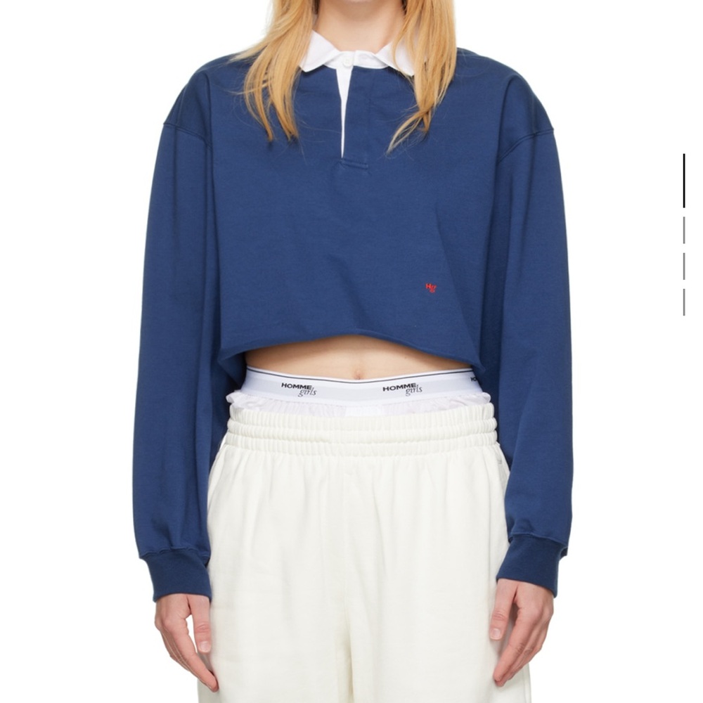 Hommegirls Cropped Navy Rugby Polo Top